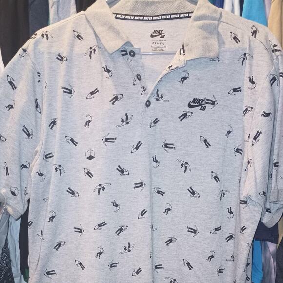 Nike SB - Gray Allover Print Dri-Fit Polo - Skateboard Shirt - Size XL - Picture 5 of 8